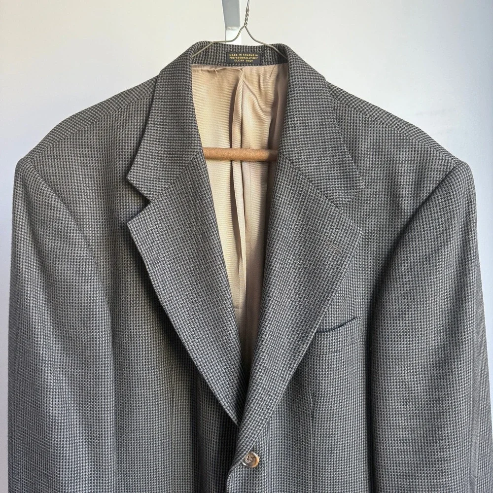 VTG Oscar de la Renta 40L 100% Wool Houndstooth Blazer Jacket‎ Made in Colombia